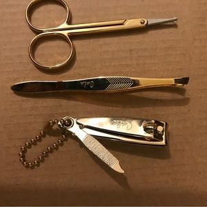 Gold plated Tweezer, nail clipper & safety scissors